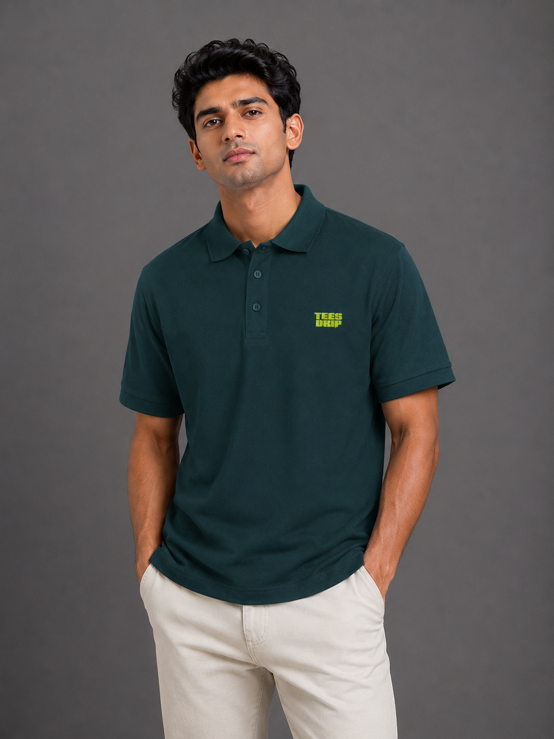 Petrol Blue Drip Polo